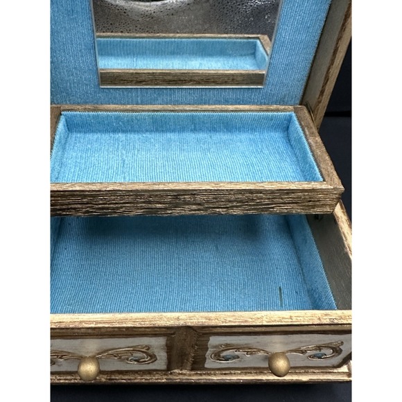 Jewelry Box Made In Japan Gold Blue Velvet Interior Vintage - Picture 3 of 4